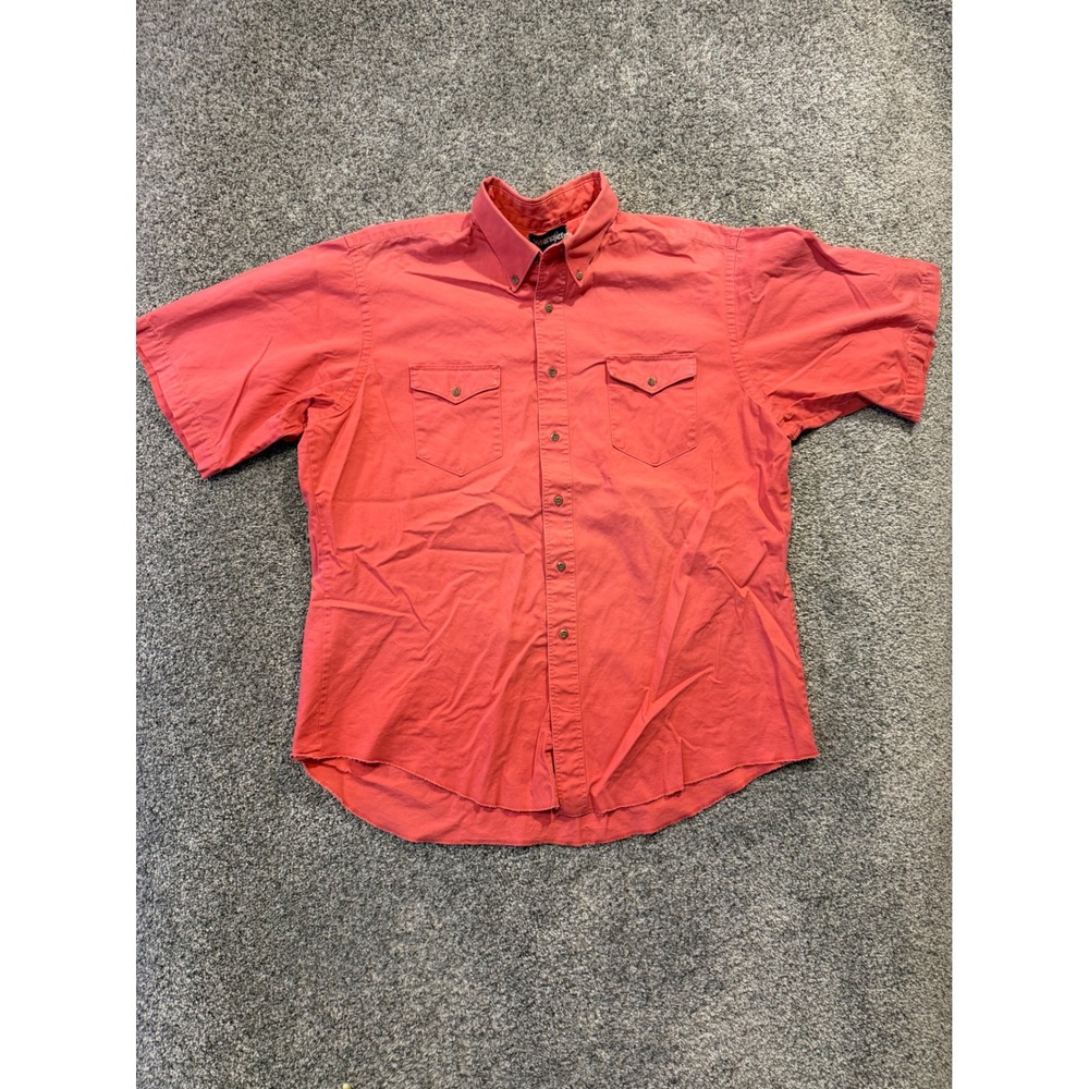 Wrangler Shirt Mens 17.5 Coral Cowboy Cut Western Button Down X-Long Tails USA
